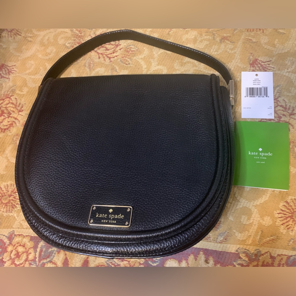 Kate Spade Oliver Street Sadelle Saddle Purse Black Pebble Leather Flap Med New - Picture 14 of 16